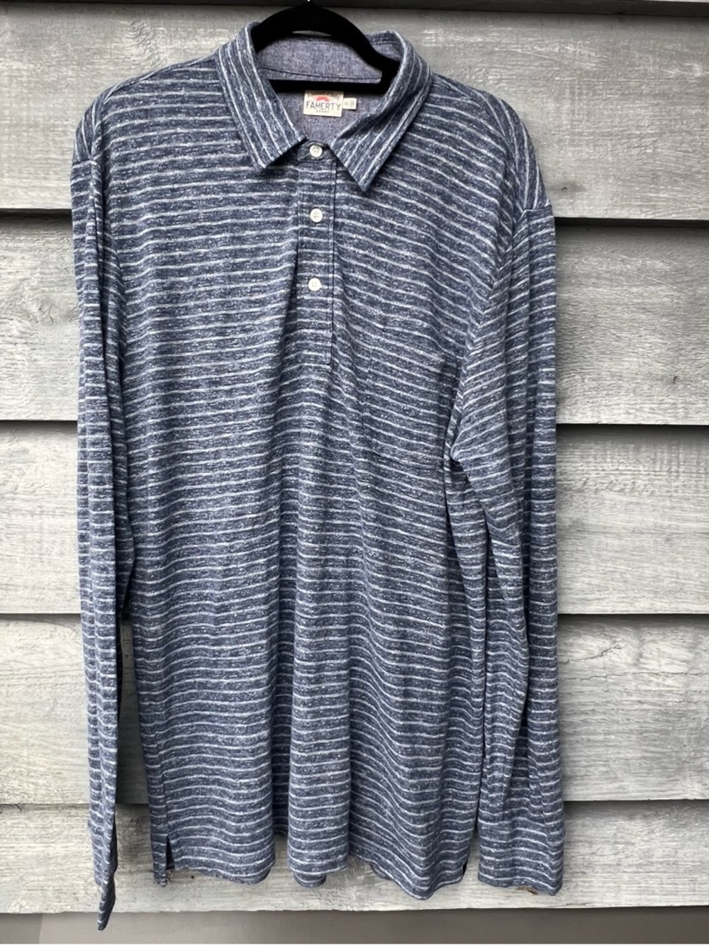 Faherty Long Sleeve Polo Men's XL Blue White Lightweight
